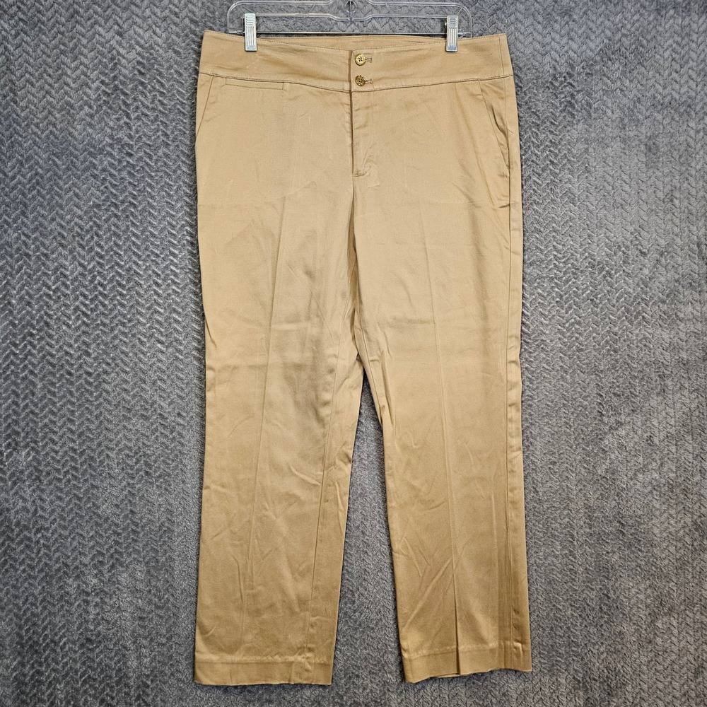 Chaps Womens Tan Khaki Straight Leg Stretch Cotton Dress Pants Trousers Size 10